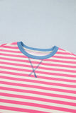 Pink Stripe Contrast Patchwork Short Sleeve T Shirt Shift Dress