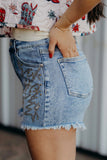 Boot stitch Embroidery Stud Denim Short