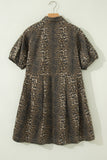 Leopard Print Short Sleeve Denim Mini Dress