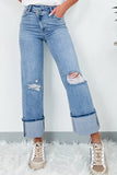 High Rise Asymmetric Ripped Jeans