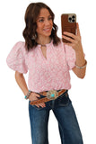 Pink Floral Puff Sleeve Blouse