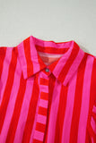 Red Stripe Puff Sleeve  Button Down Shirt