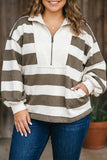 Stripe Plus Size Half Zipped Sweatshirt