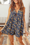 Floral Print Loose Denim Romper