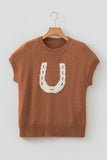 Chestnut Western Horseshoe Pattern Short Sleeve Knit Sweater