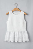 White Sleeveless Smocked Lace Peplum Top