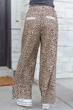 Khaki Leopard Wide Leg Terry Knit Pants