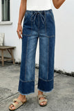 Drawstring Wide Leg Denim Pants