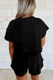 Black 2pcs Cropped Tee and Ruffle High Waist Skort Set