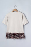 White Retro COWGIRL Print Leopard Ruffle Hem Patchwork T Shirt