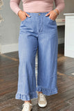 Light Blue Ruffle Hem Wide Leg Full Length Plus Size Jeans