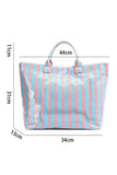Light Blue Glossy Striped Vinyl Large Tote Bag