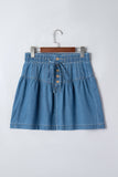 Pleated High Waist Denim Mini Skirt