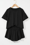 Black 2pcs Cropped Tee and Ruffle High Waist Skort Set