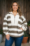 Stripe Plus Size Half Zipped Sweatshirt