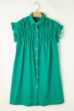 Green Ruffle Sleeve Button Up Short Dress