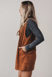 Cinnamon Solid Color Tie V Neck Sleeveless Corduroy Romper