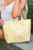 Yellow Cream Glossy Striped Vinyl Large Tote Bag