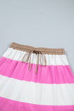 Rose Stripe Colorblock Trim Polo Tee Drawstring Mini Skirt 2pcs Set