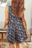 Floral Print Loose Denim Romper