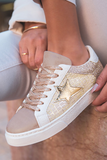 Gold Glitter Star Leather Lace-up Sneakers