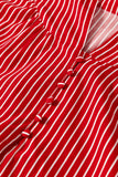 Red Stripe Ruffled Short Puff Sleeve Button Front Blouse