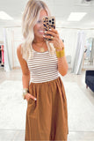 Chestnut Striped Sleeveless Long Dress