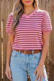 Rose Stripe Puff Sleeve Top