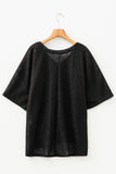 Black Pointelle Plus Size V Neck Top