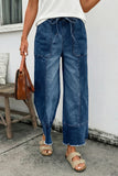 Drawstring Wide Leg Denim Pants