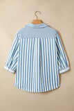 Sky Blue Stripe 3/4 Sleeve Collared Neck Blouse