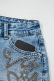 Boot stitch Embroidery Stud Denim Short