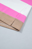 Rose Stripe Colorblock Trim Polo Tee Drawstring Mini Skirt 2pcs Set