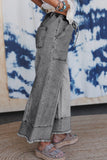 Gray Drawstring Raw Hem Wide Leg Denim Pants