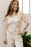 Western Print Mesh High Neck Top