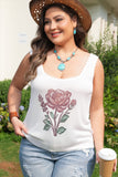 Plus Size Floral Print Square Neck Sweater Vest