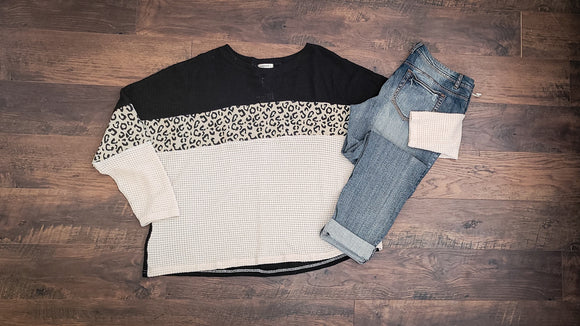 Black/Leopard Long sleeve Top