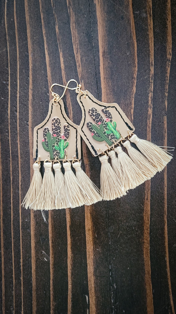 Tan tassel cactus earrings