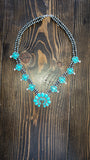 Turquoise and Navajo Pearl Squash Blossom Necklace