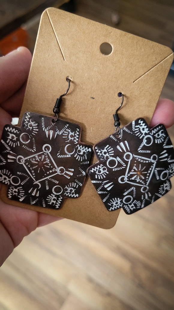 Coppertone Square Cross Earrings