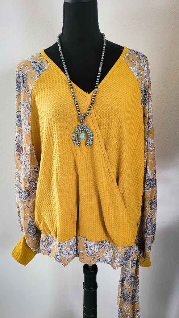 Mustard Lantern Sleeve top