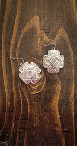 Silvertone Engraved Cross Earrings