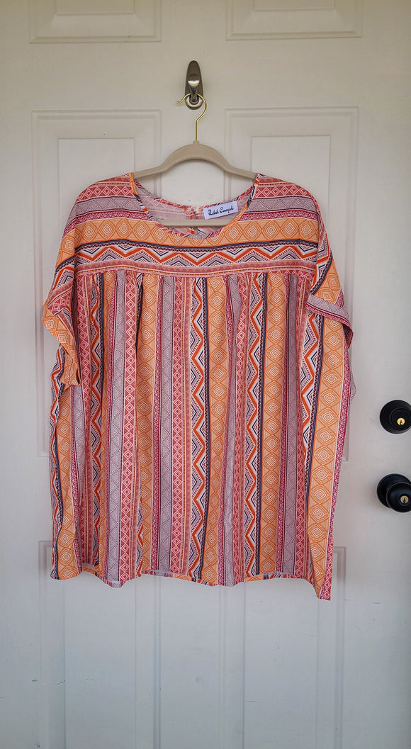 Flowy Tribal Geometric rolled sleeve top