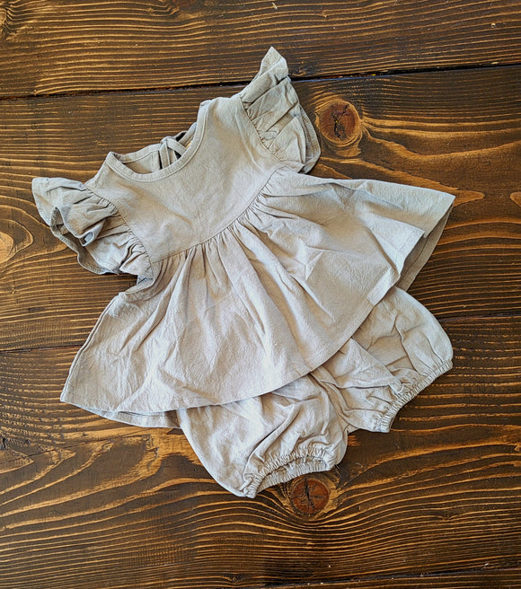 Sage green Ruffle Dress with Bloomers