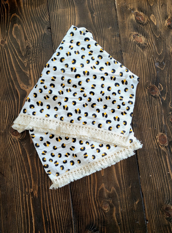 Leopard Fringe Muslin Blanket