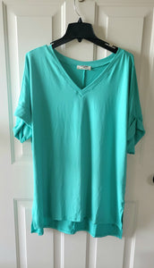 Teal rolled sleeve plus size basic top