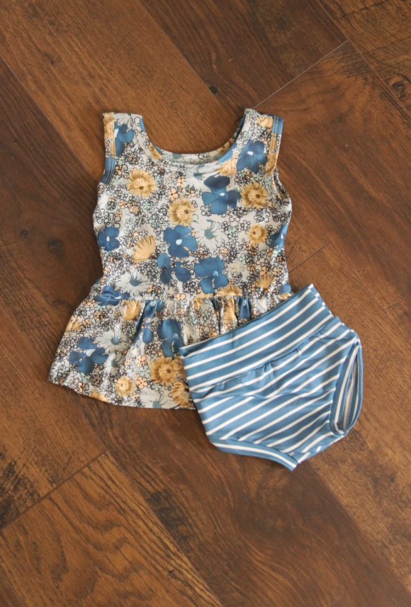 Blue Floral Bummies Outfit